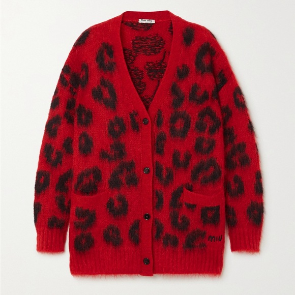 Miu Miu 🍒Red Leopard Cardigan - IT 50 - Picture 3 of 6
